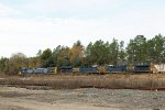 CSX 536, 782 & 714 lead a train out of the yard at Warmac